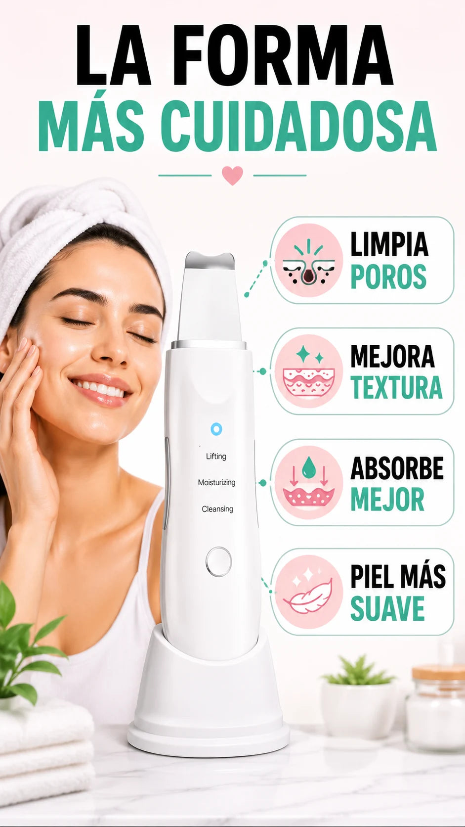 Forma cuidadosa de limpiar poros mejorar textura y piel mas suave