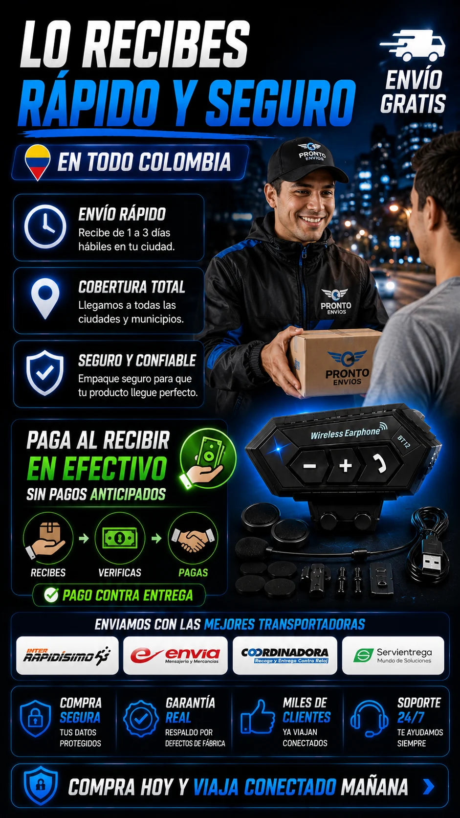 Recibe rapido y seguro tu manos libres BT12 con pago contra entrega