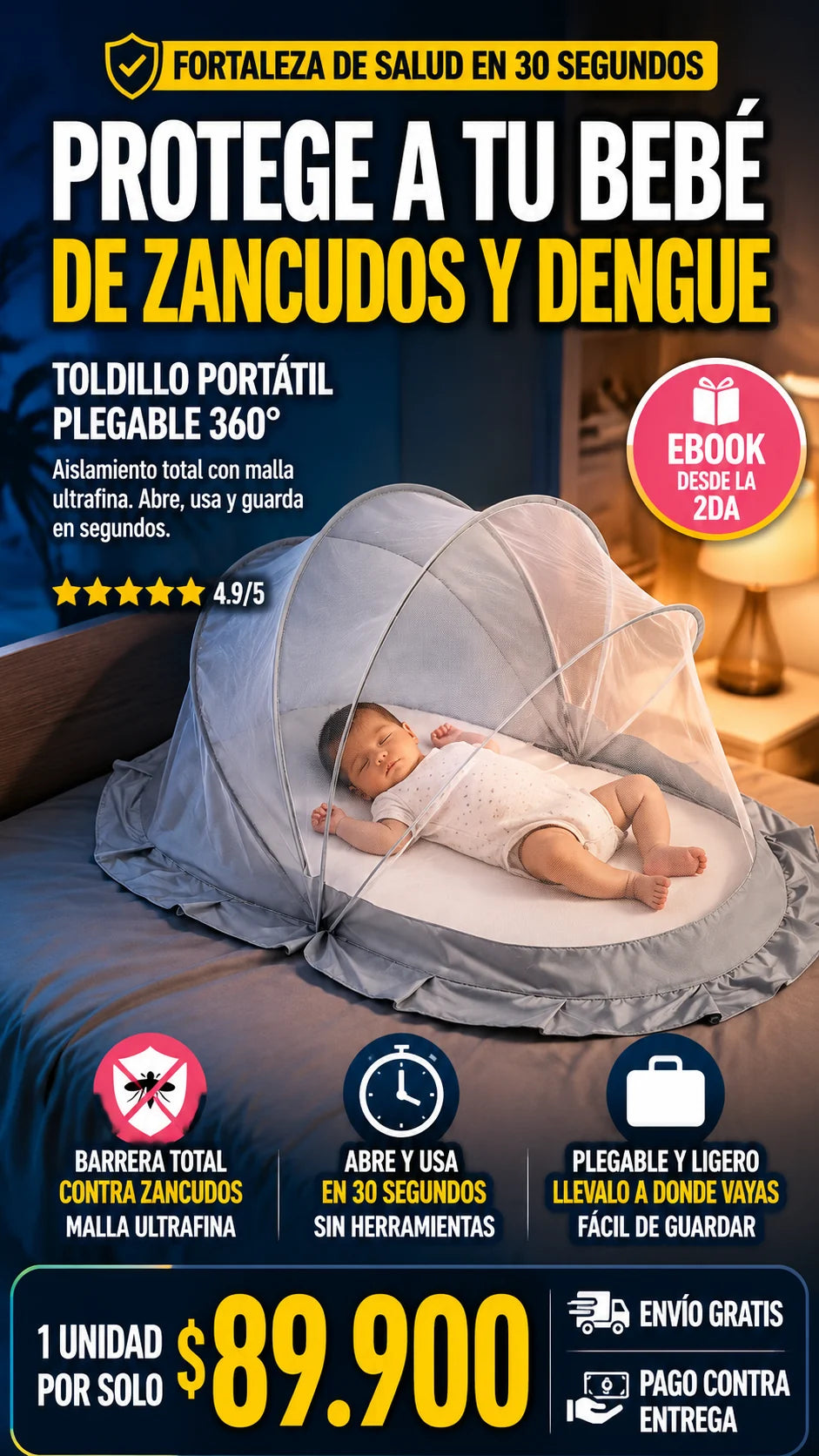 Mosquitero portatil plegable para bebe con proteccion 360 contra zancudos