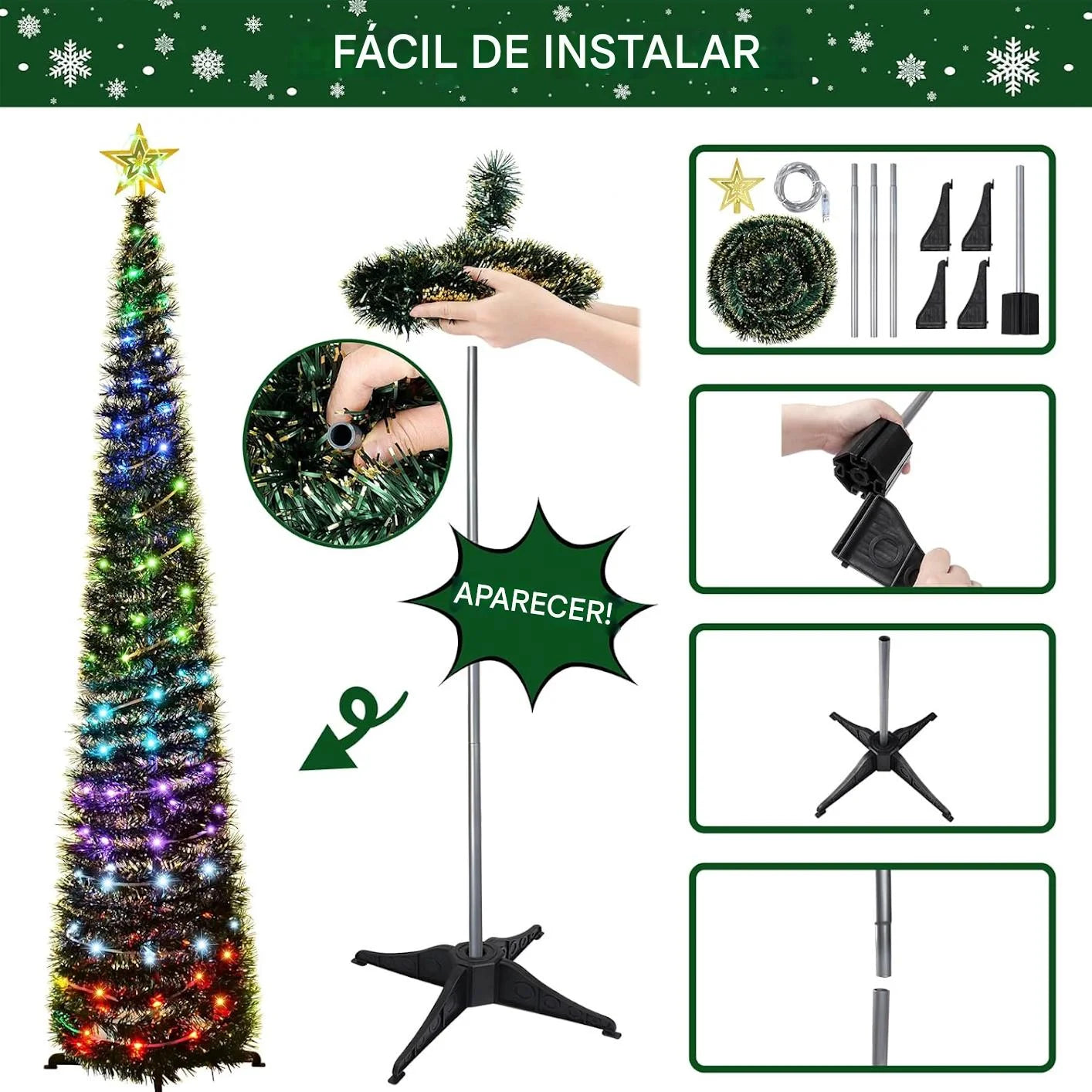 Arbol De Navidad Plegable Luces 90 cm