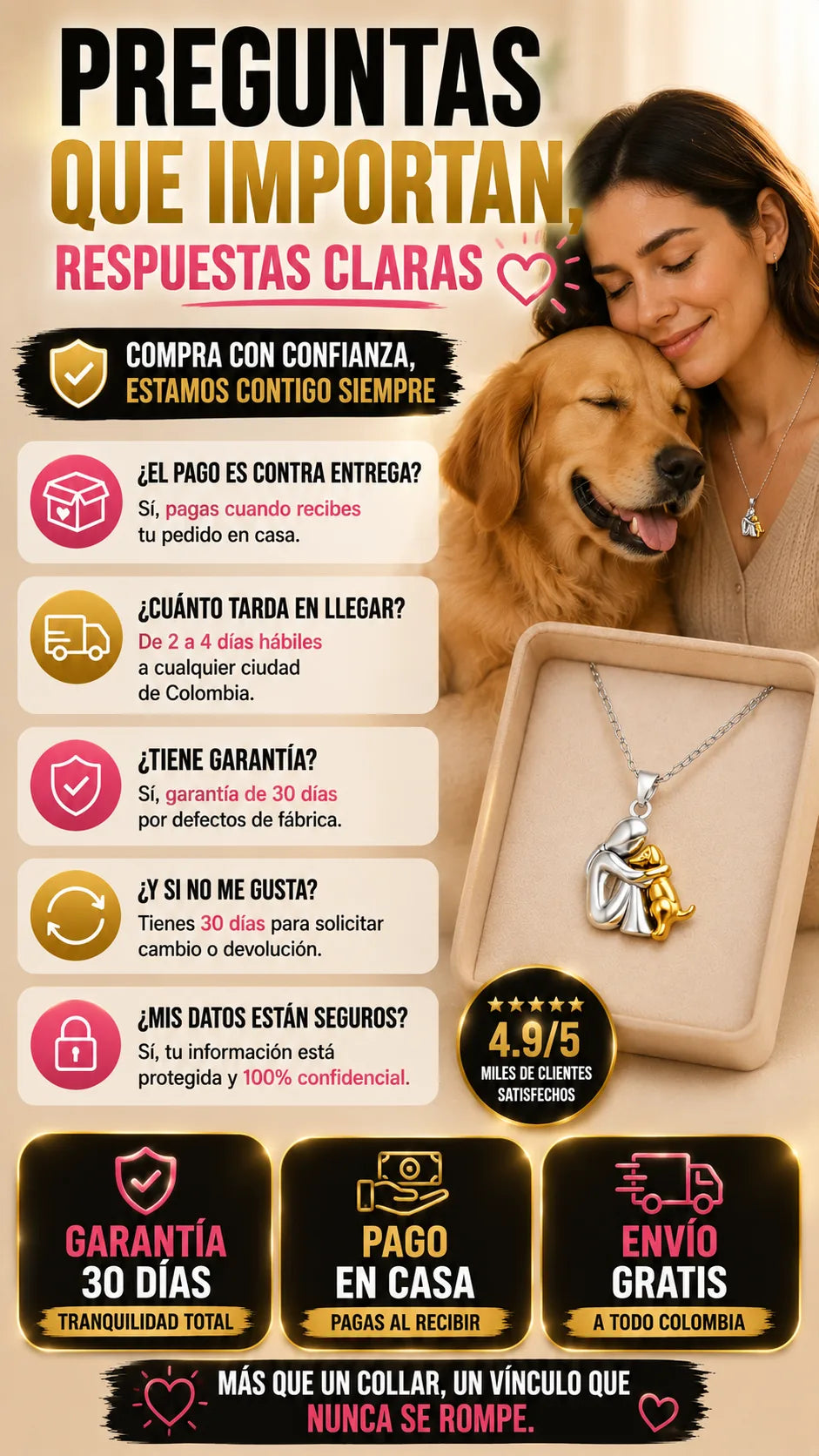 Preguntas y condiciones de compra del collar