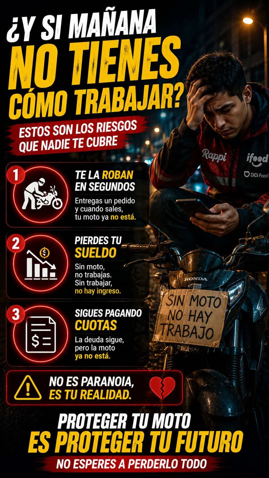 Riesgos de perder la moto y la herramienta de trabajo