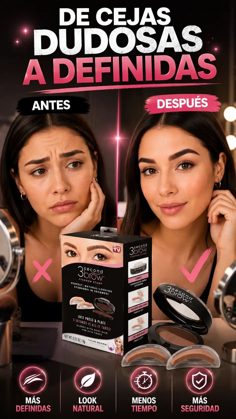 Comparación de cejas antes y después de usar el sello