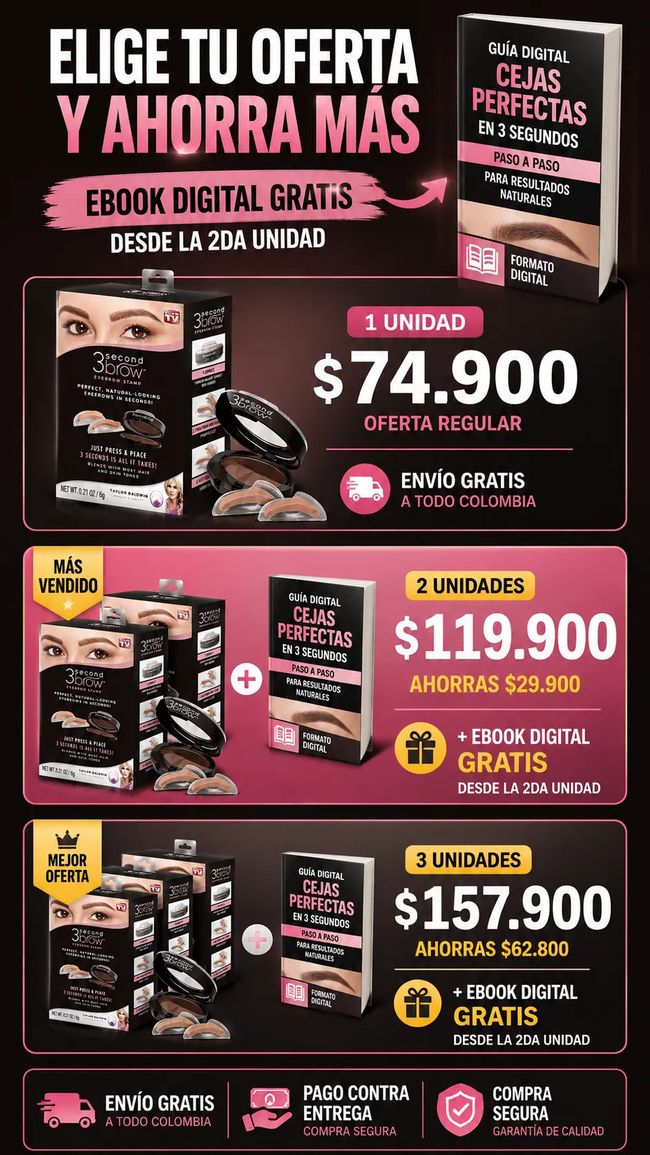 Ofertas de una, dos y tres unidades del sello para cejas