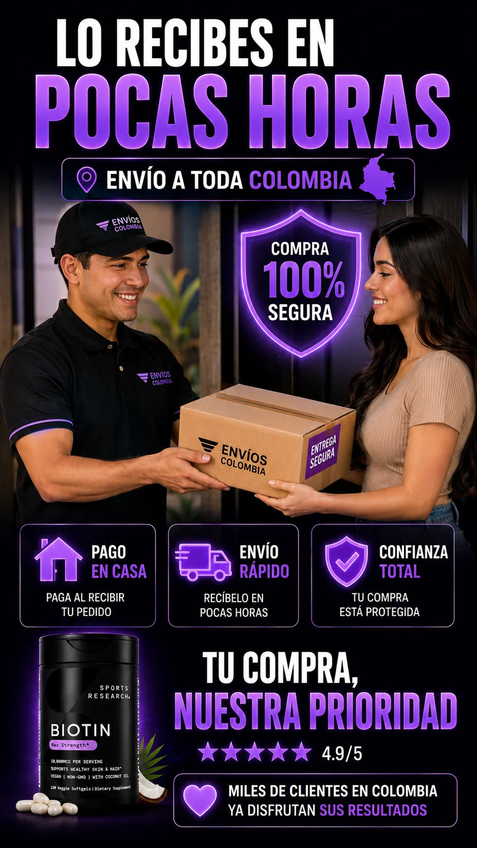 Recibe Biotin Max Strength en pocas horas con pago en casa