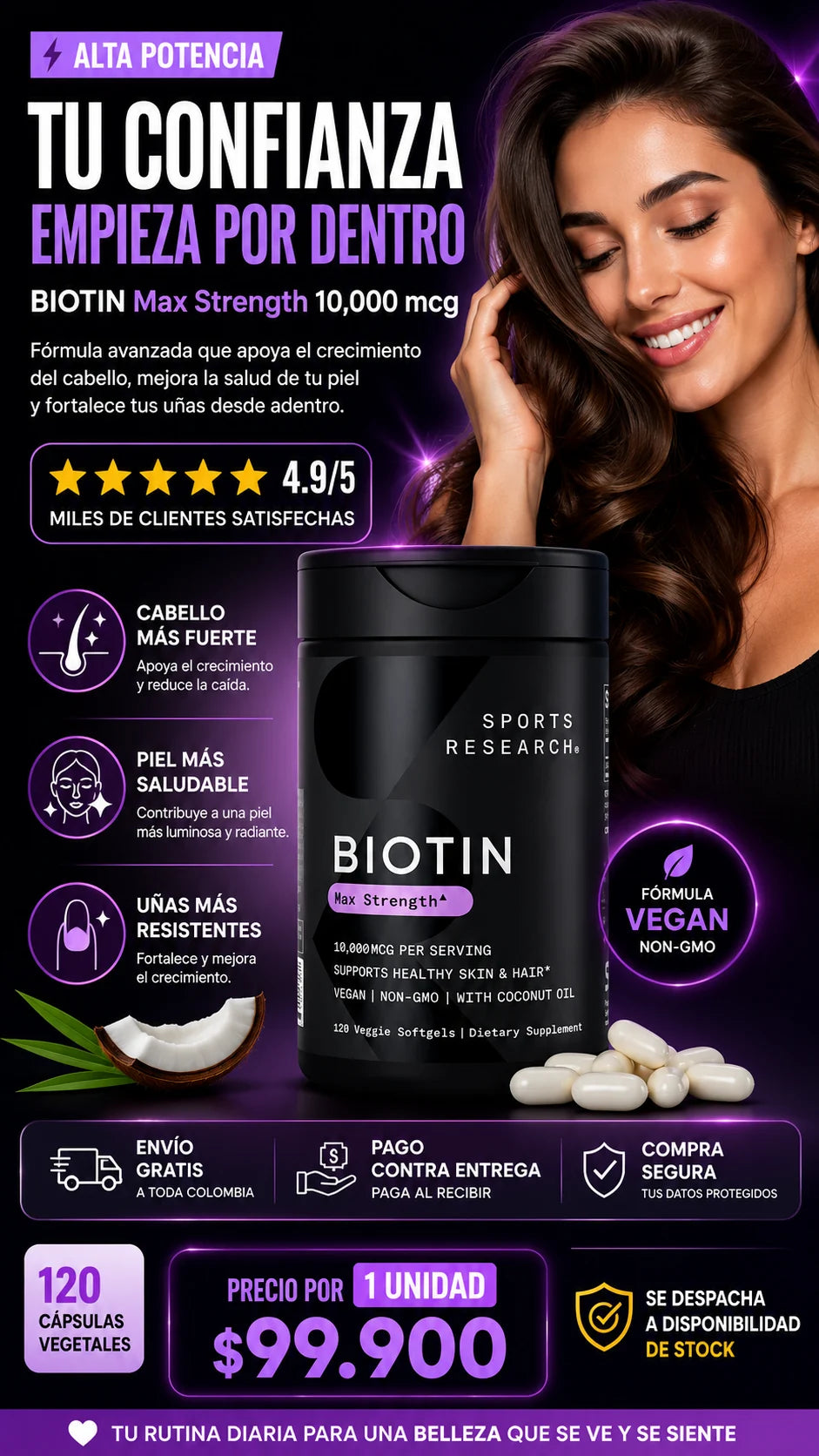 Biotin Max Strength para apoyar cabello piel y unas desde adentro