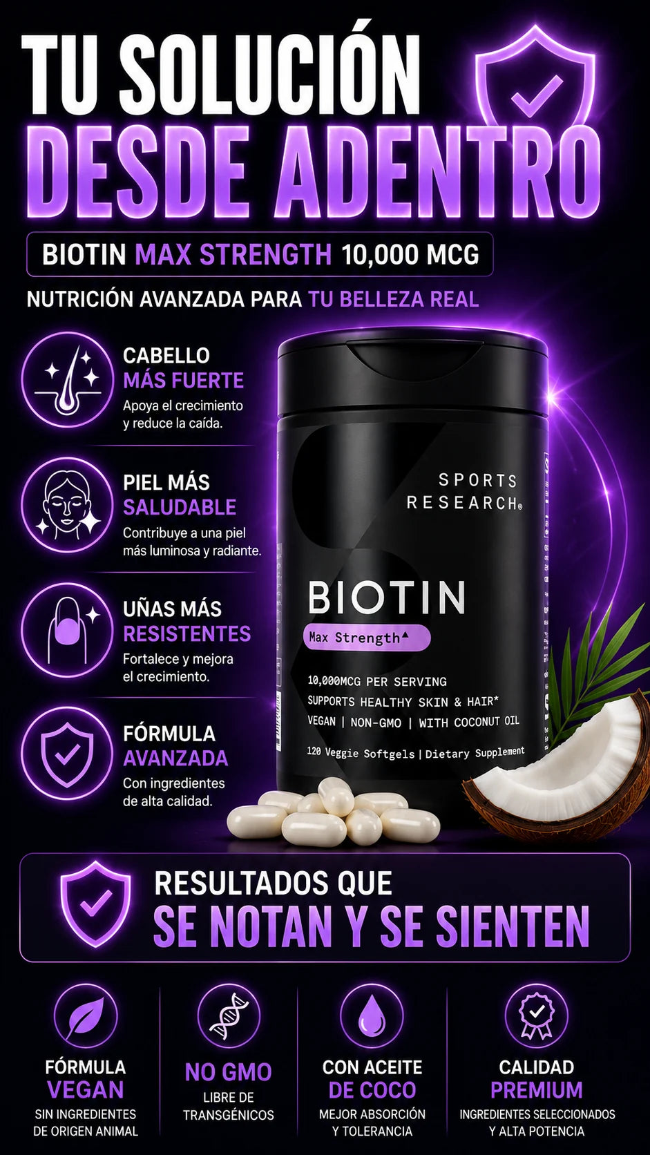 Solucion Biotin Max Strength para apoyar tu belleza desde adentro