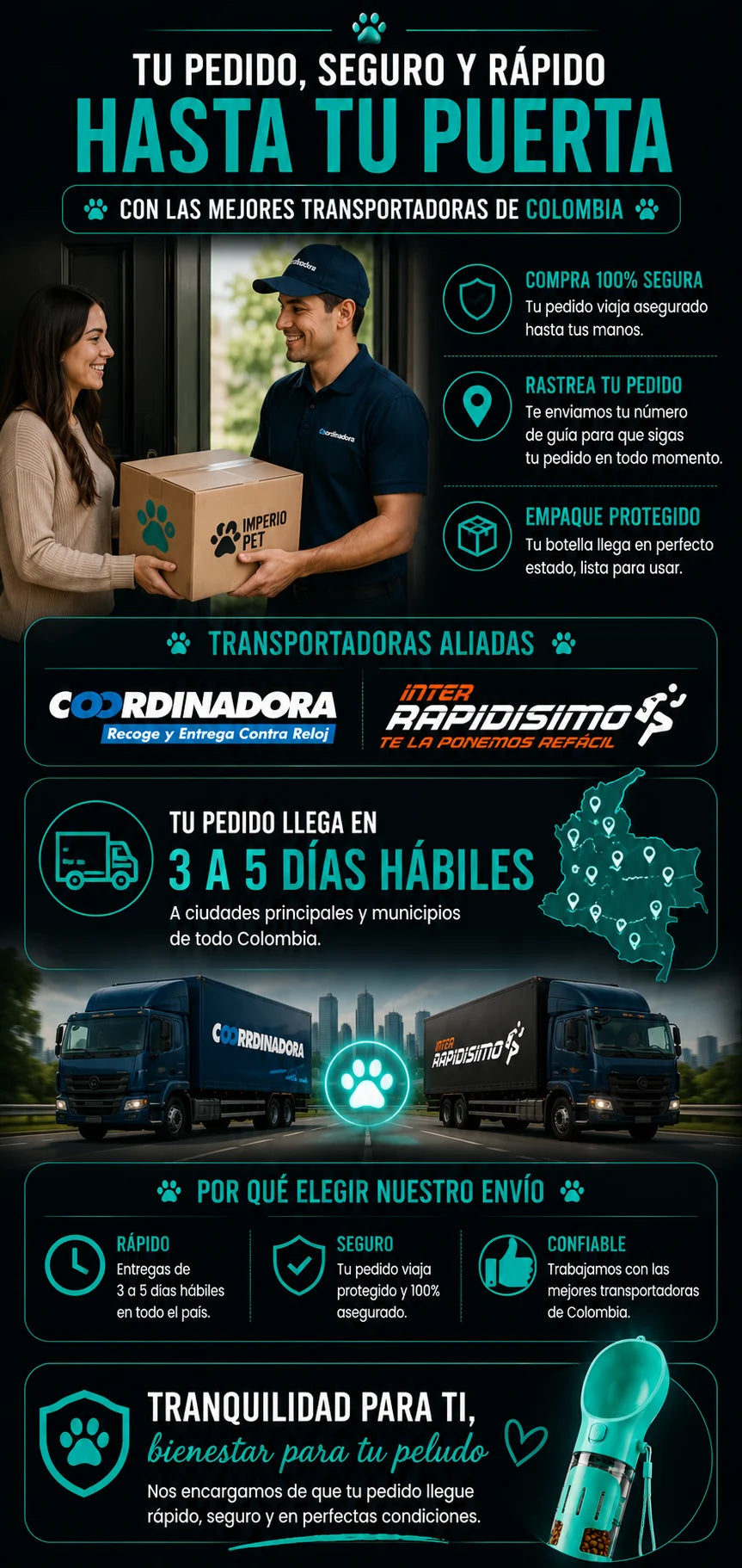 Envío seguro de la botella para mascotas hasta tu puerta