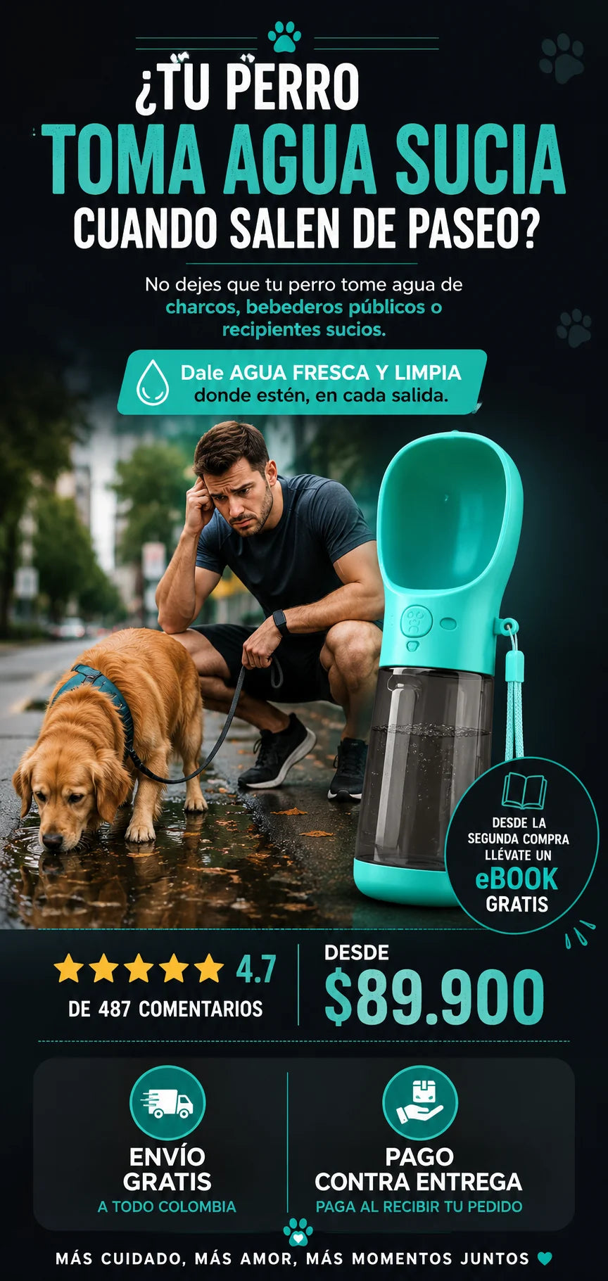 Botella multifuncional para darle agua limpia a tu mascota durante los paseos
