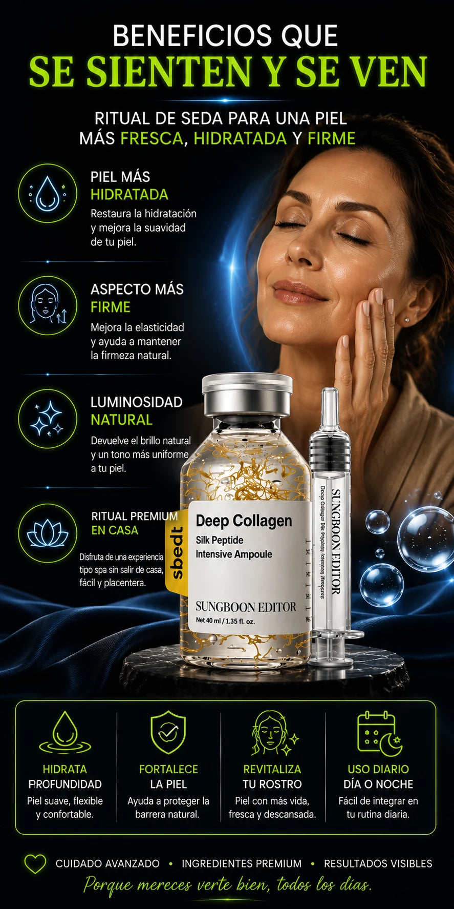 Beneficios cosméticos de la ampolla de colágeno y péptidos