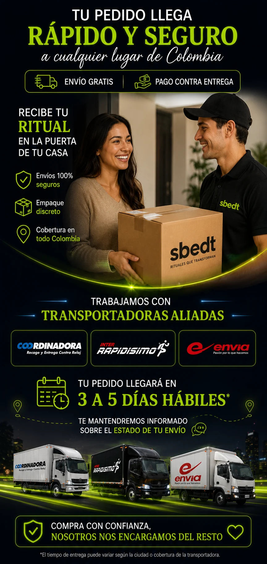 Información de entrega rápida y segura en Colombia