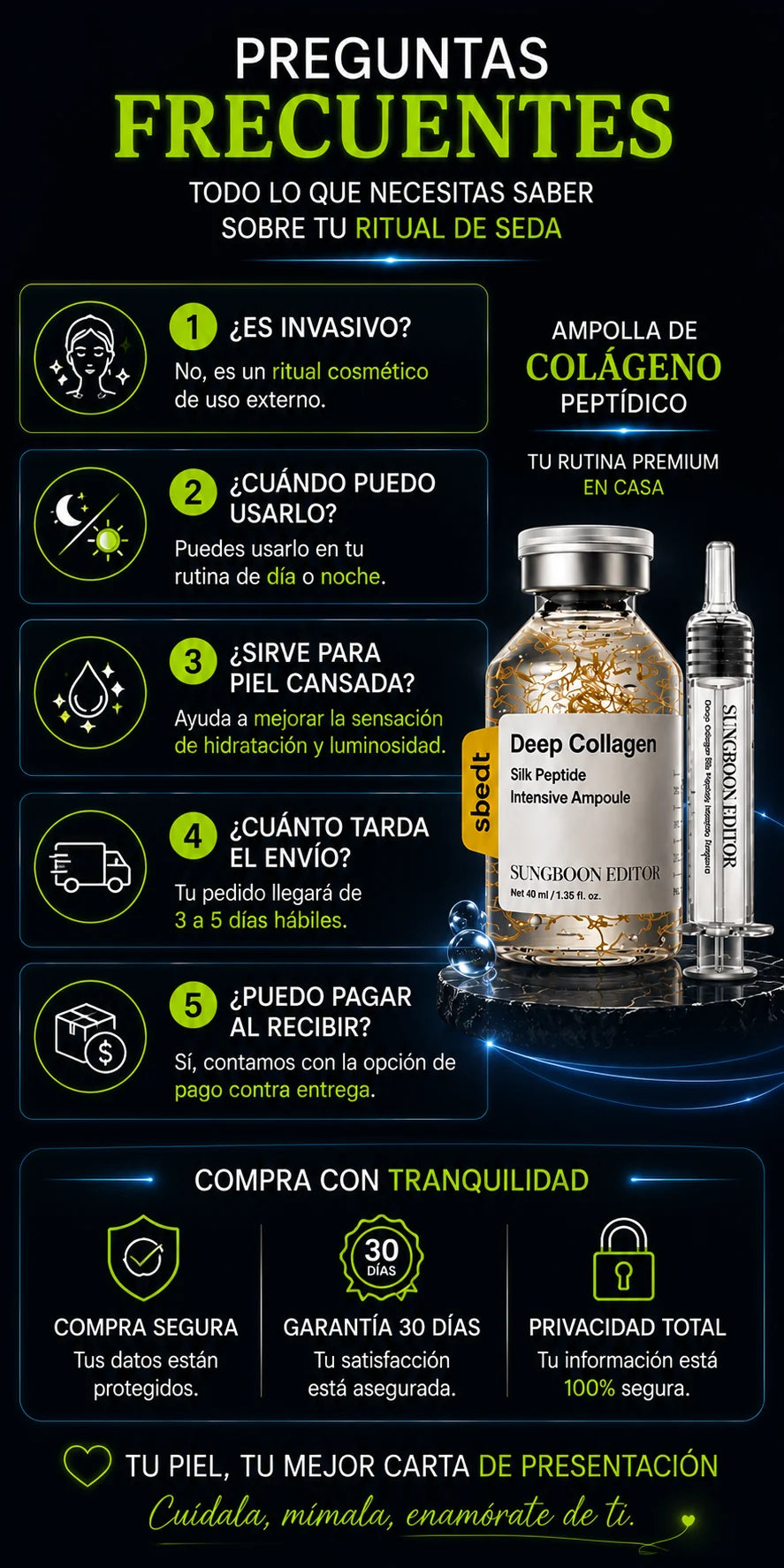 Preguntas frecuentes sobre el uso de la ampolla de colágeno y péptidos