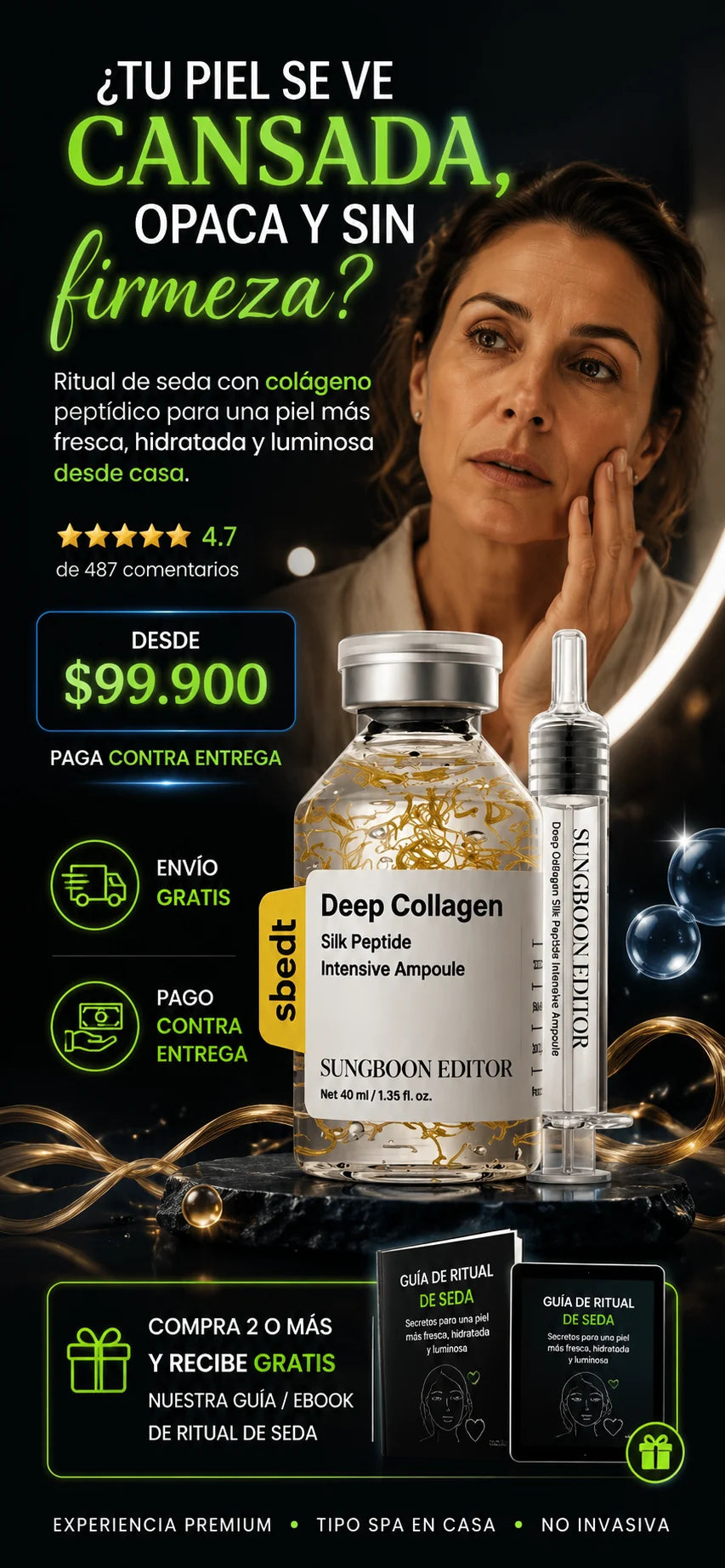 Ampolla de hilos de colágeno y péptidos para una piel de apariencia más firme