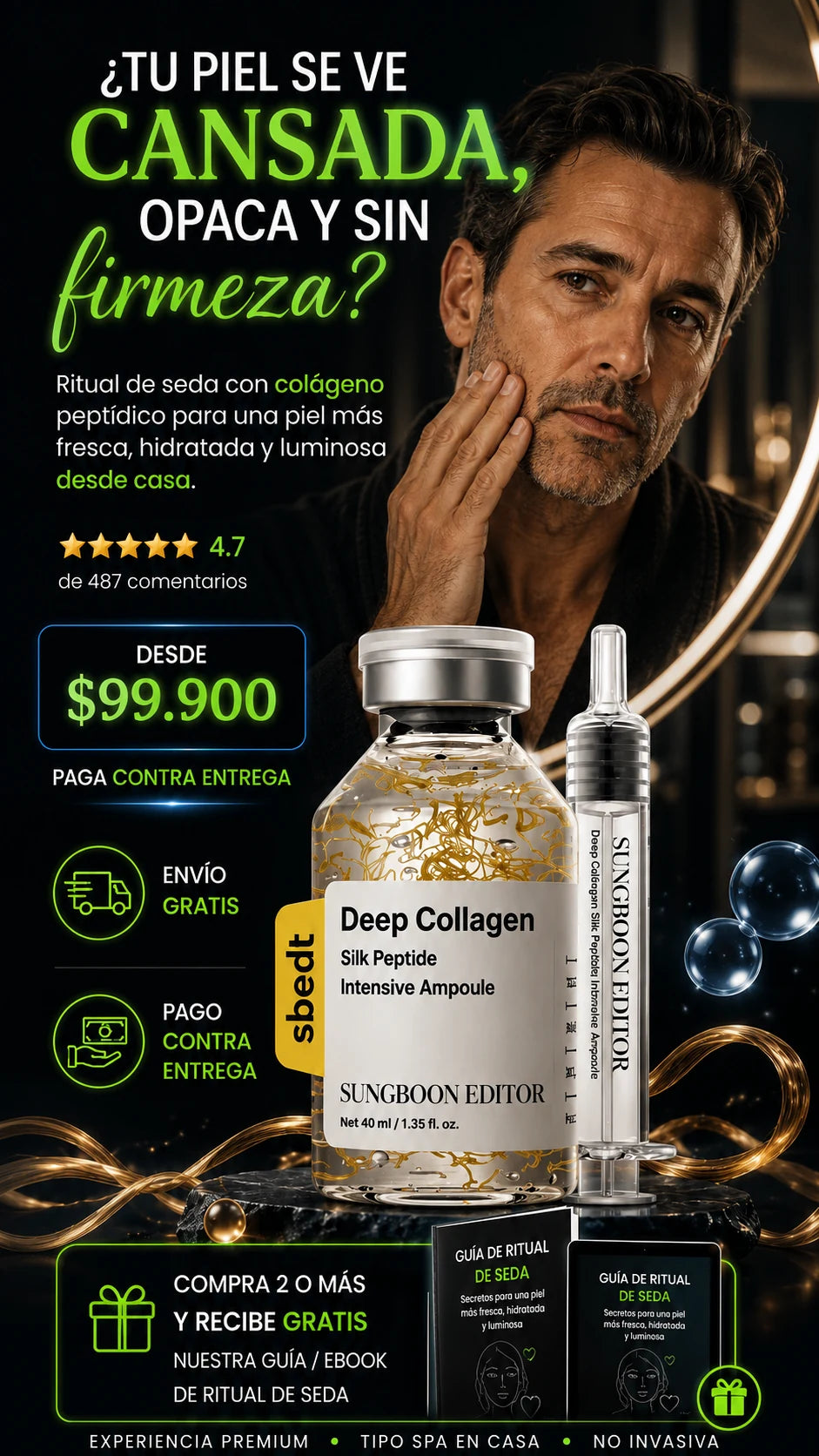 Rutina de colágeno para hombres con piel cansada, opaca y sin firmeza