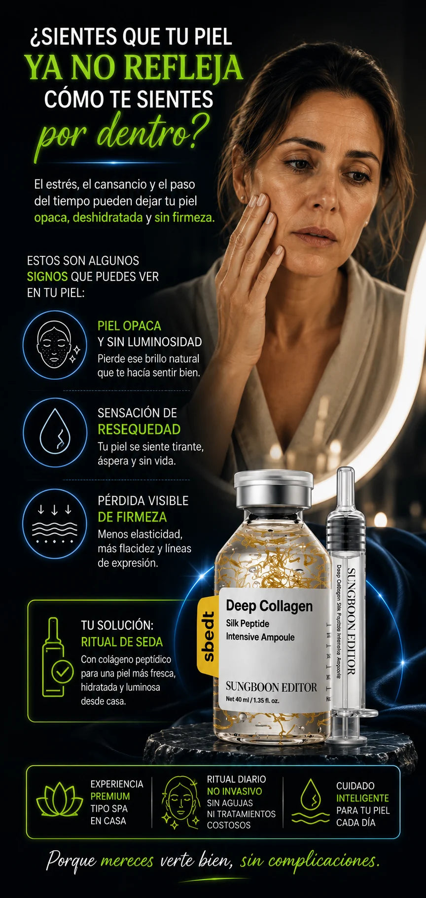 Signos visibles de una piel cansada, seca y con pérdida de firmeza