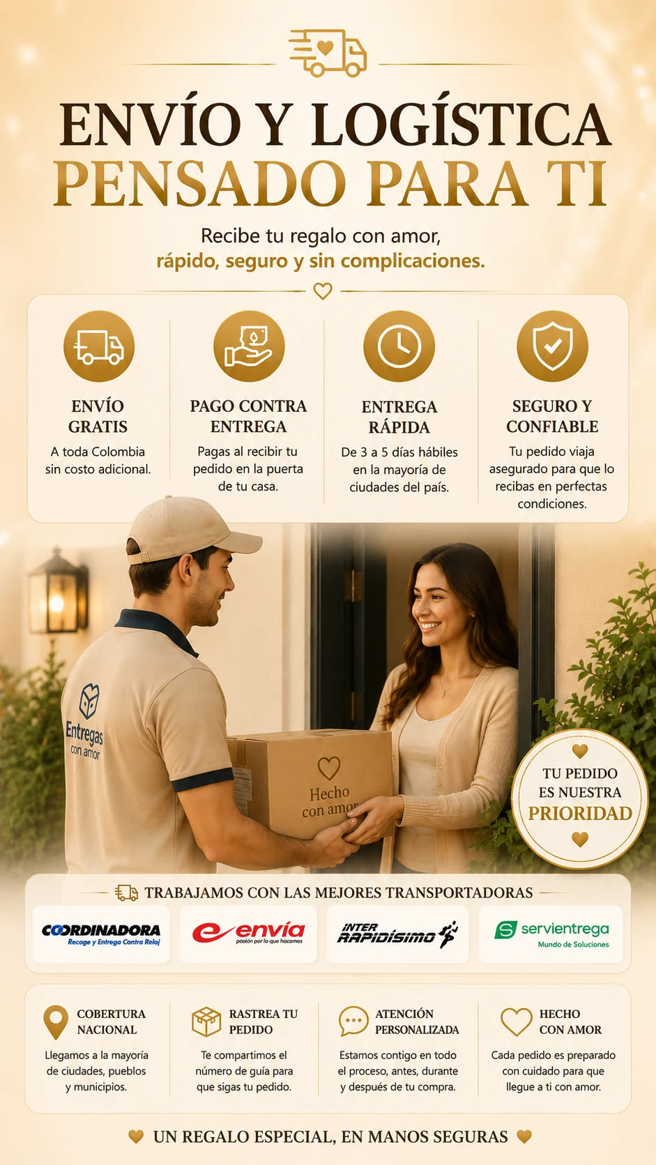 Envío gratis, pago contra entrega y entrega nacional