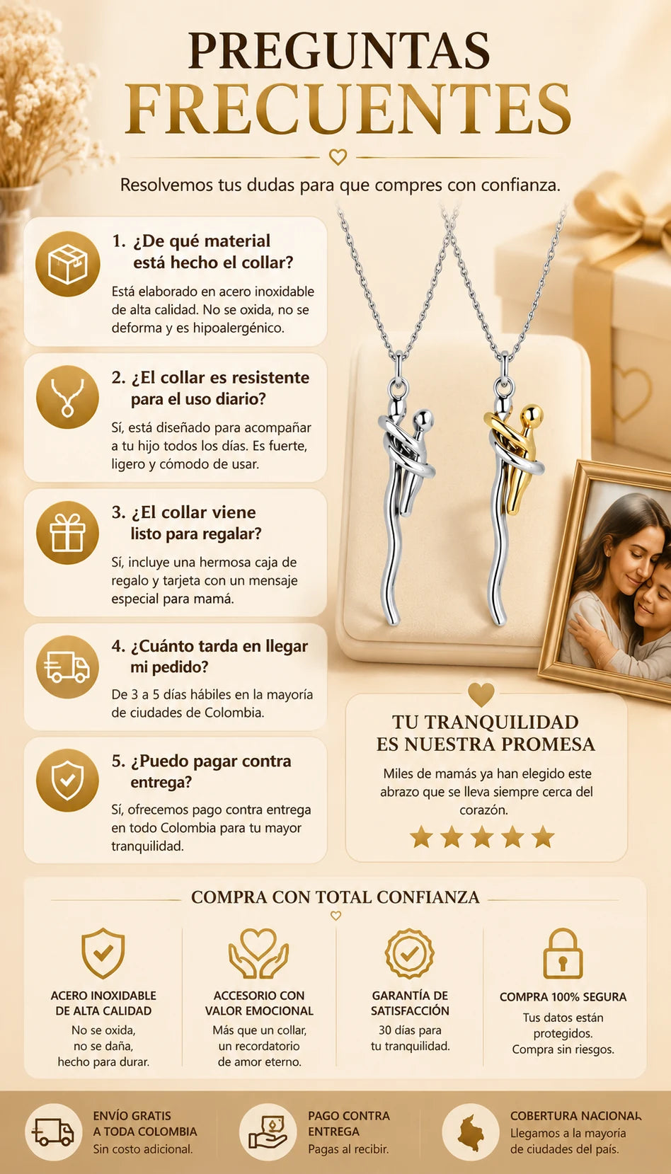Preguntas frecuentes sobre materiales, medidas, entrega y garantía