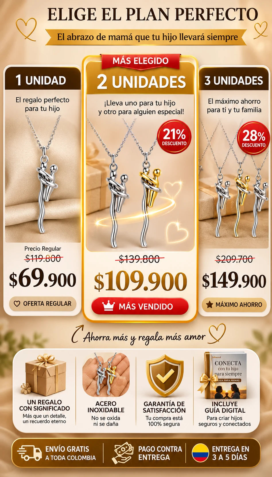 Planes de una, dos y tres cadenas Collar Abrazo de Amor