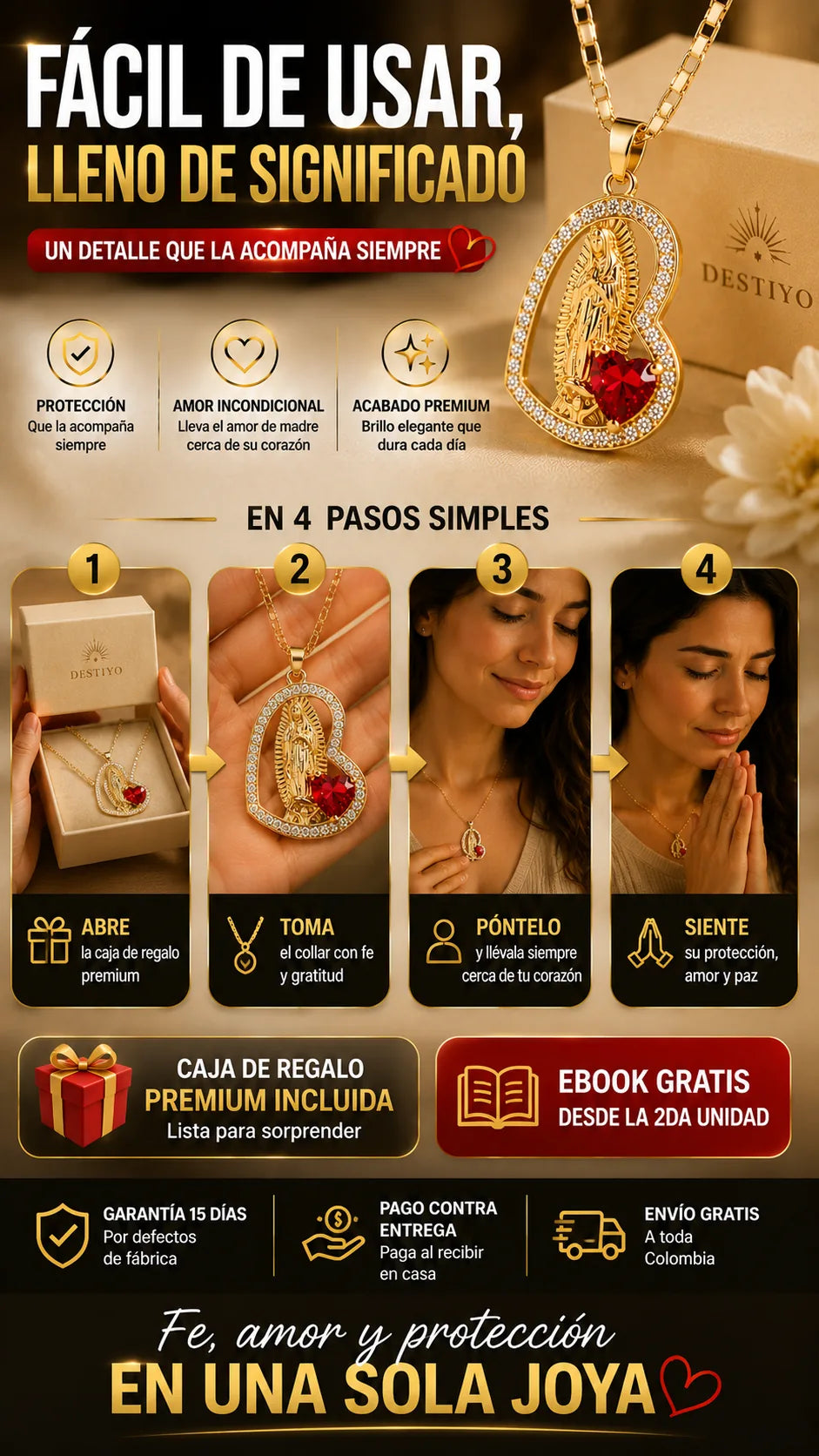 Como entregar y usar el Collar Corazon de Madre en cuatro pasos