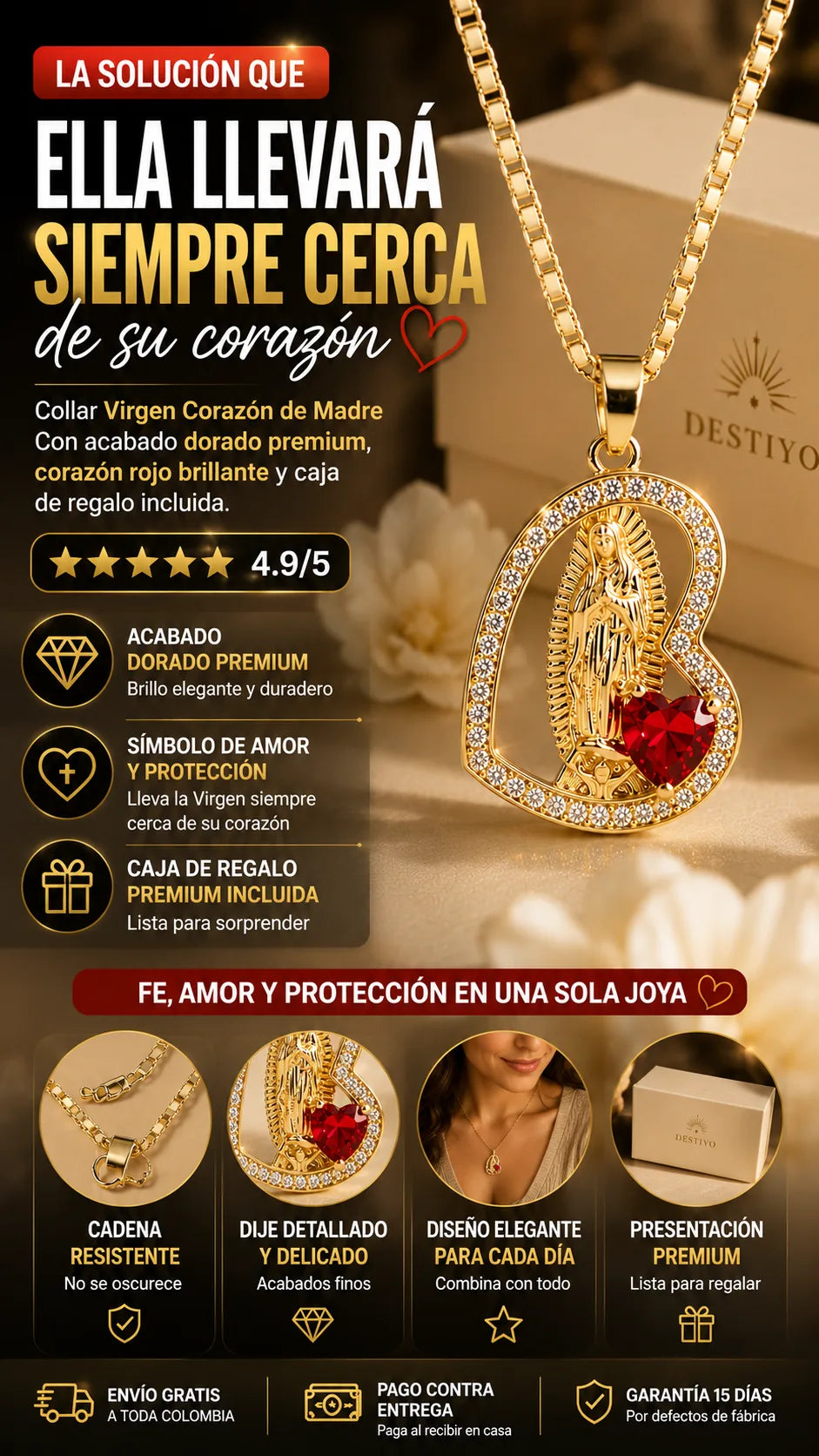 Collar Corazon de Madre como simbolo de fe amor y proteccion
