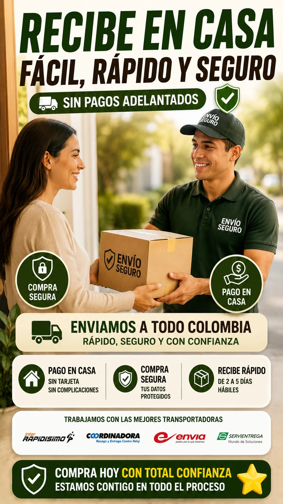 Recibe en casa facil rapido y seguro con pago contra entrega