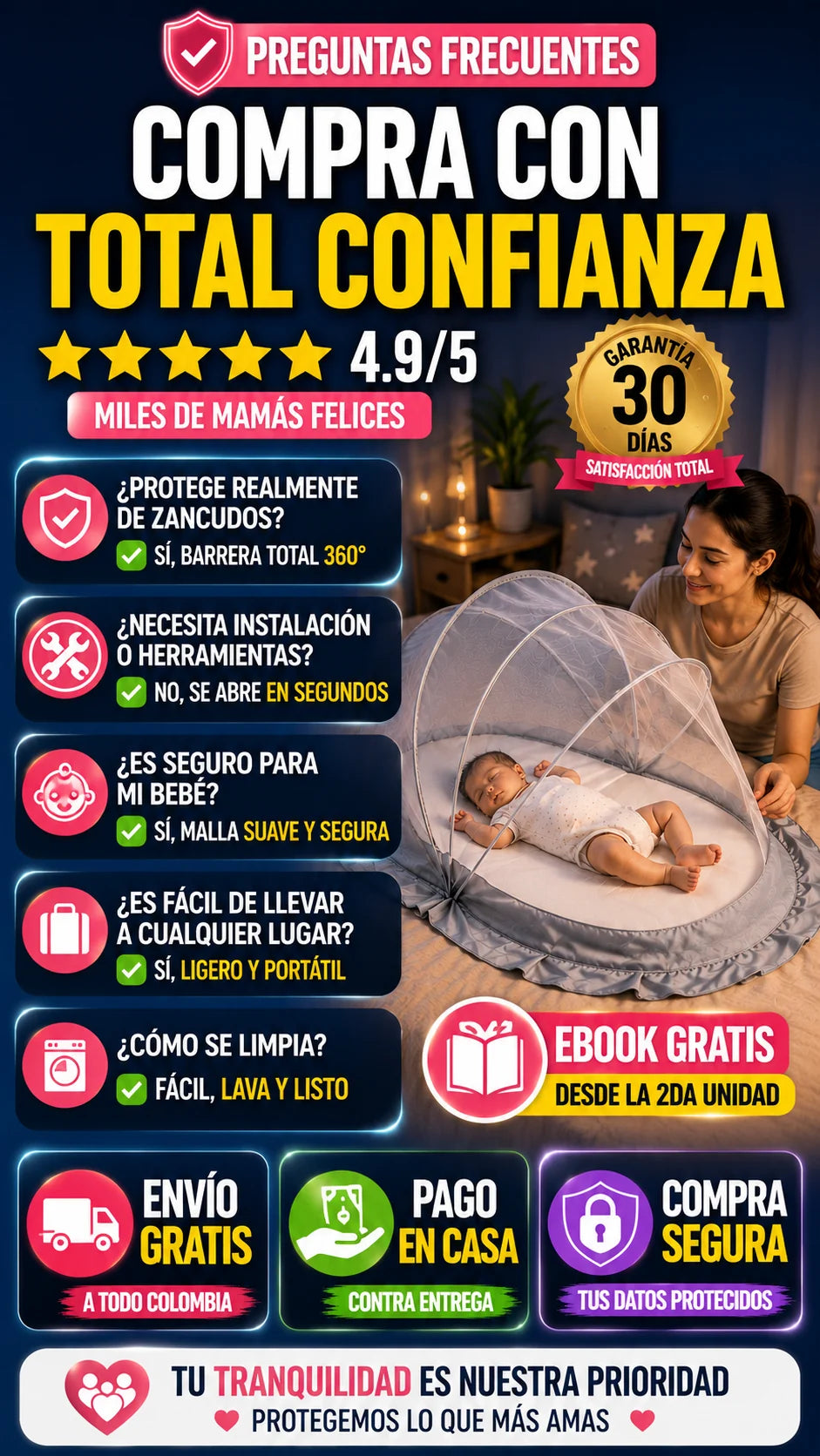 Preguntas frecuentes de compra segura sobre el mosquitero portatil