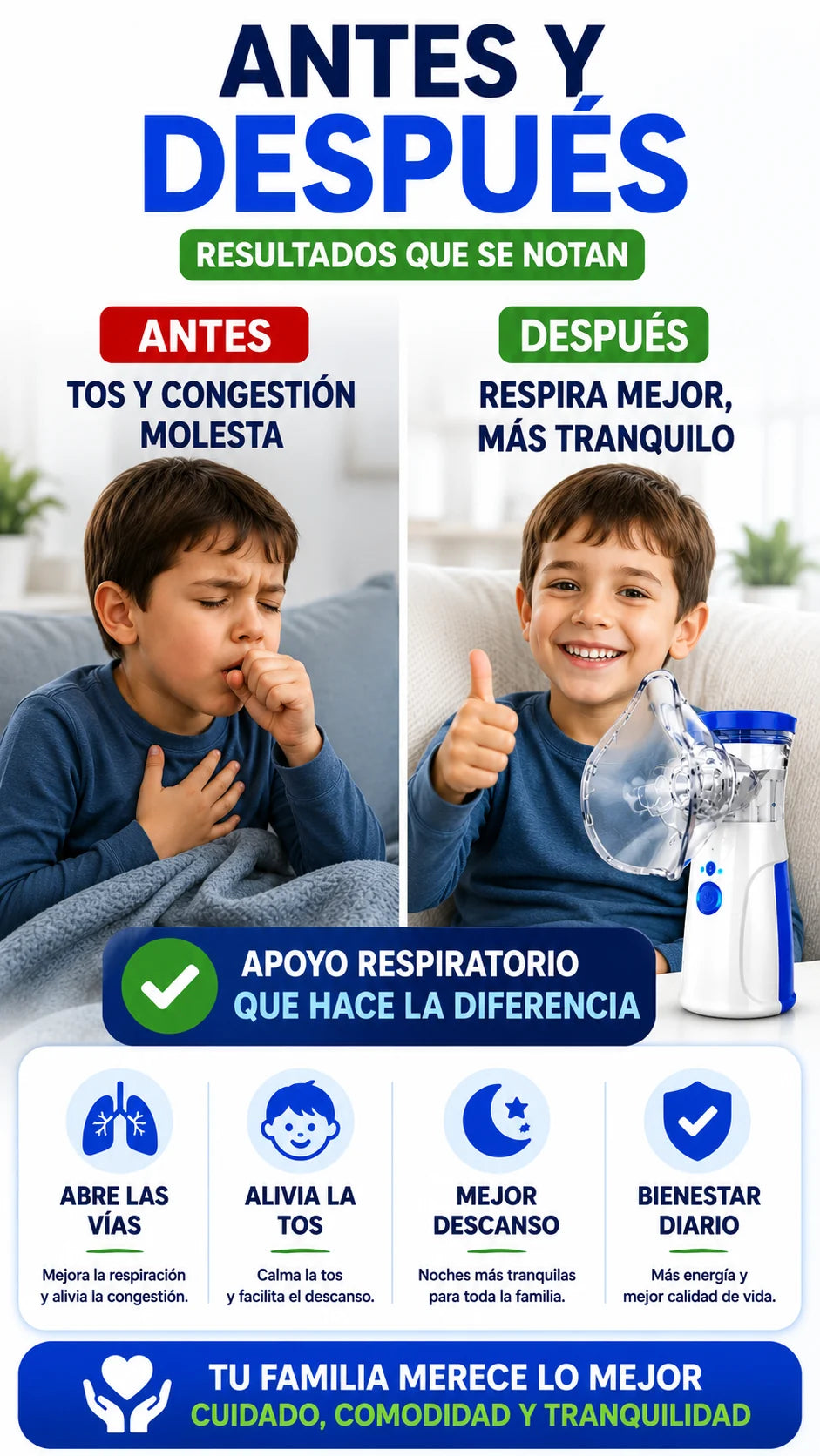 Antes tos y congestion despues respira mejor y mas tranquilo