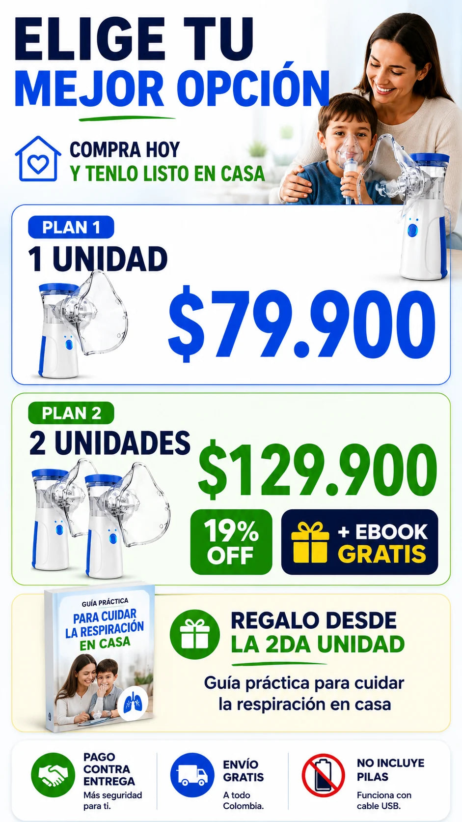 Oferta nebulizador portatil una unidad por 79900 y dos unidades por 129900