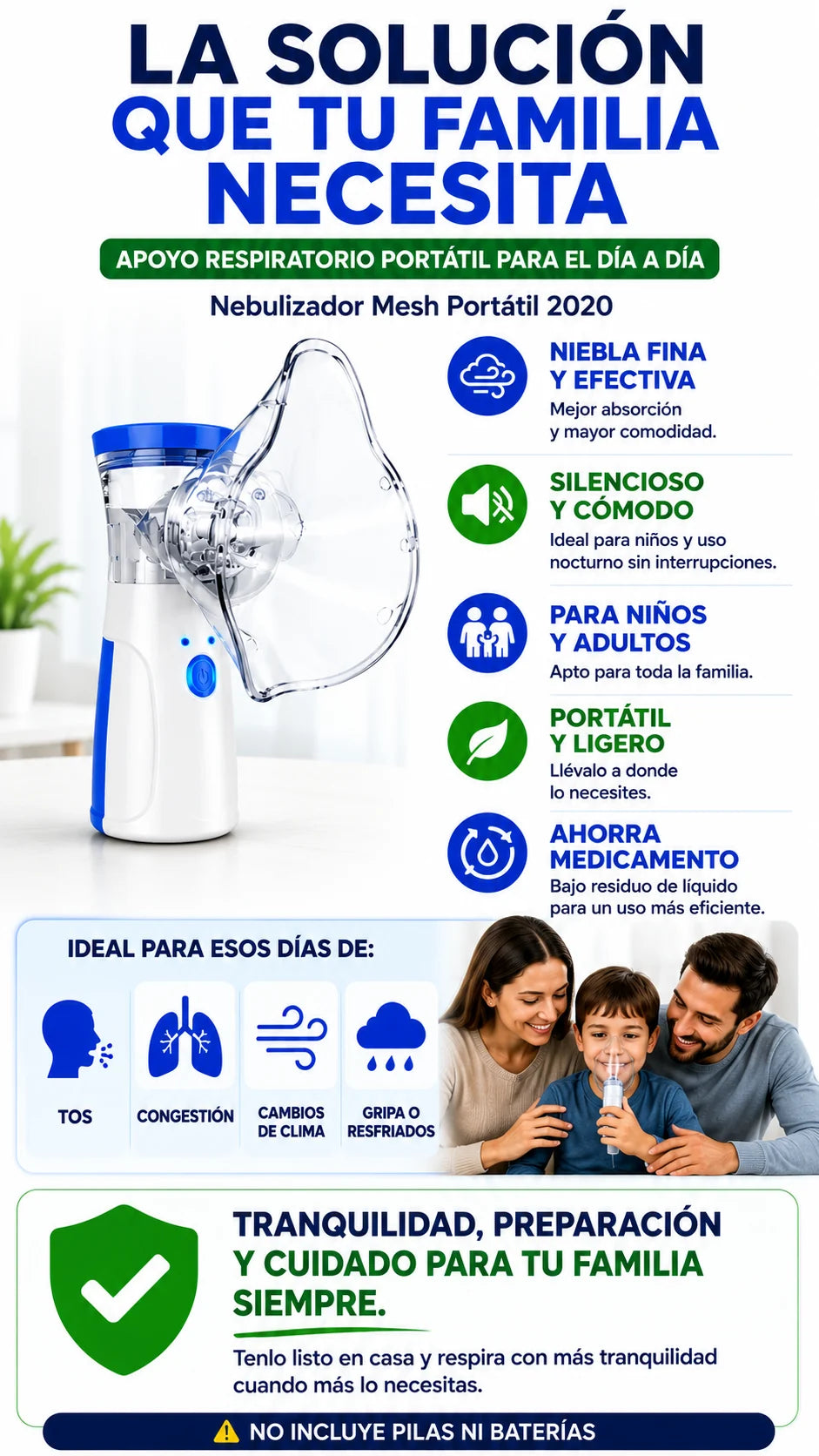 Nebulizador portatil con niebla fina y uso para ninos y adultos