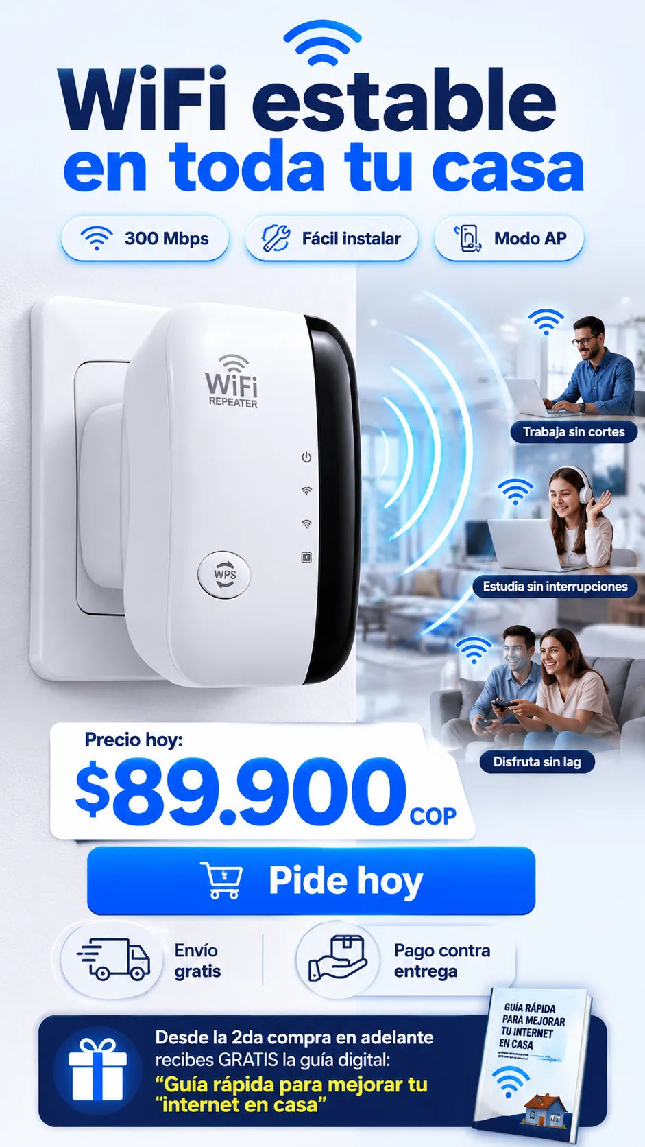 Repetidor amplificador WiFi para senal estable en toda la casa